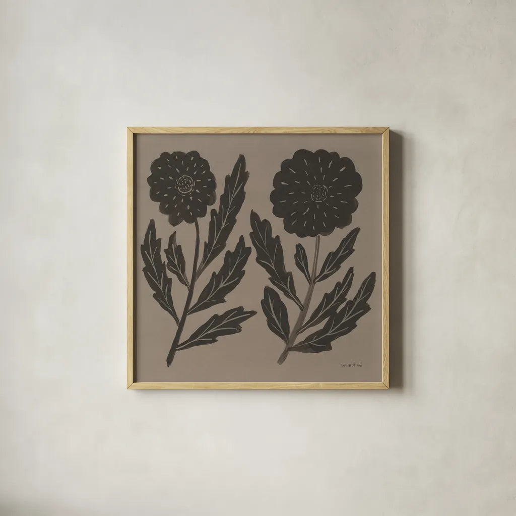 Floral Simplicity II by Danhui Nai. Shown in a natural wood glass frame for a timeless modern aesthetic. Available as an archival giclee rolled canvas, fine art paper, or poster print. SKU 81737a.