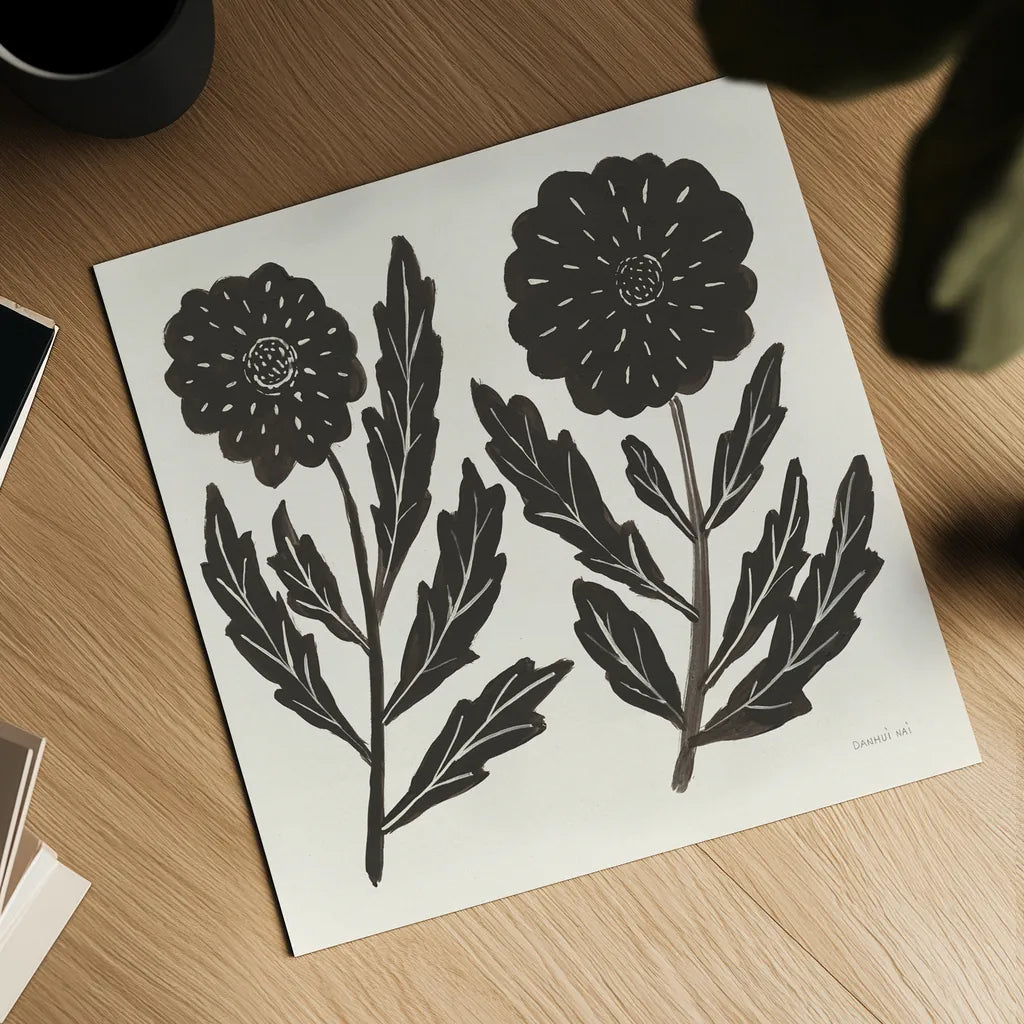 Floral Simplicity II Cream by Danhui Nai. Shown as a detailed flat fine art print, highlighting archival giclee quality. Available as an archival giclee rolled canvas, fine art paper, or poster print. SKU 81930a.