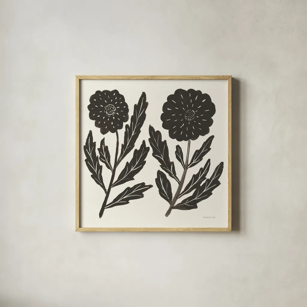Floral Simplicity II Cream by Danhui Nai. Shown in a natural wood glass frame for a timeless modern aesthetic. Available as an archival giclee rolled canvas, fine art paper, or poster print. SKU 81930a.