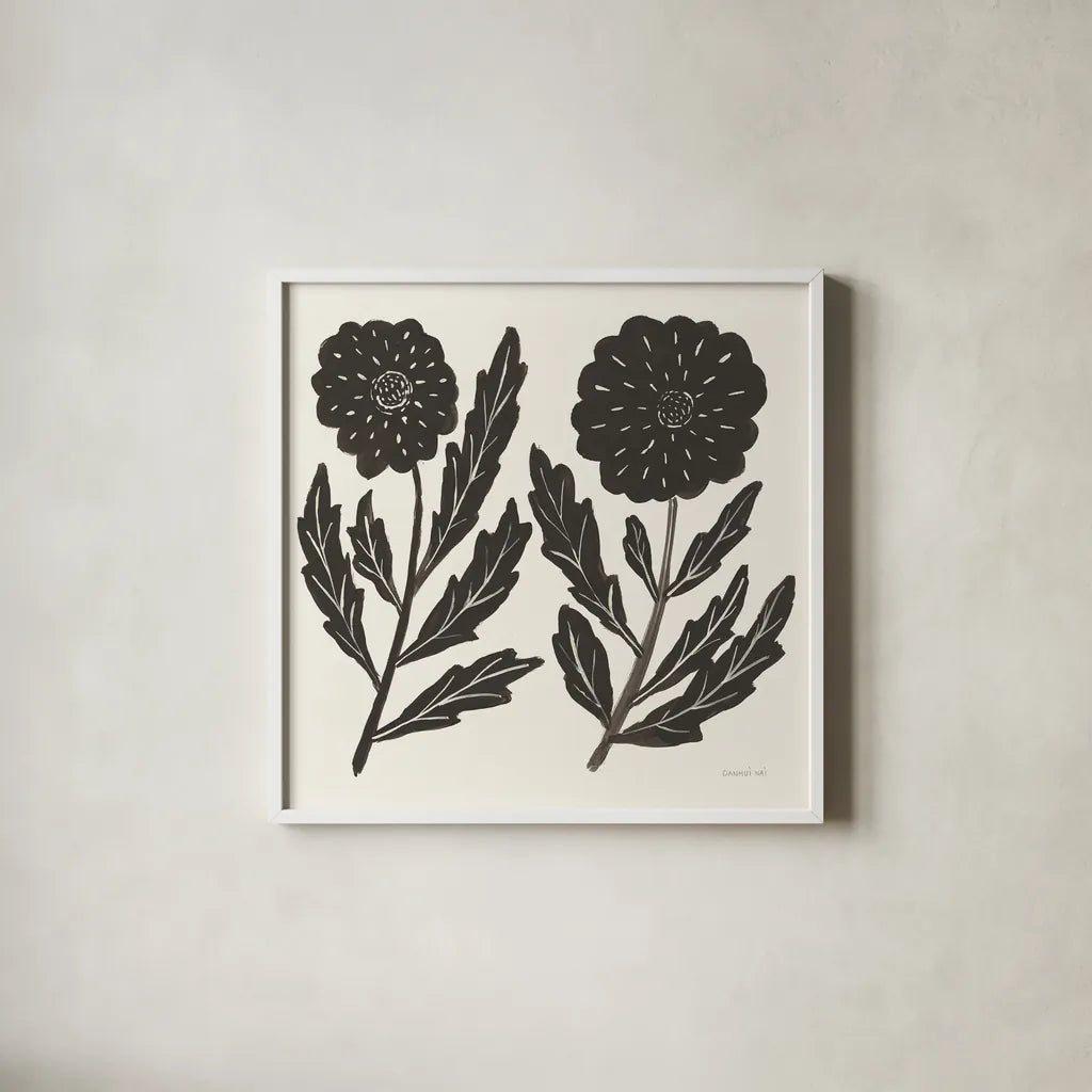 Floral Simplicity II Cream by Danhui Nai. Shown in a crisp white glass frame for a clean and minimalist style. Available as an archival giclee rolled canvas, fine art paper, or poster print. SKU 81930a.