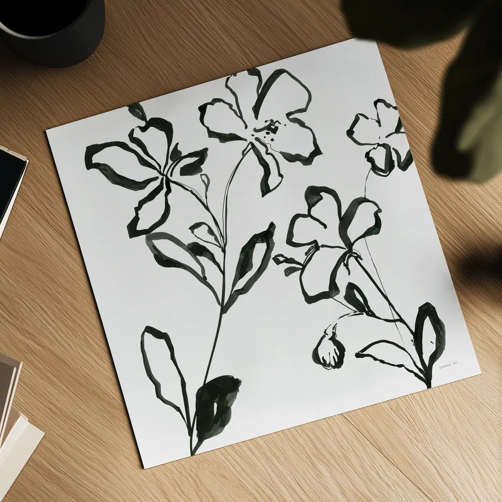 Floral Sketch I by Danhui Nai. Shown as a detailed flat fine art print, highlighting archival giclee quality. Available as an archival giclee rolled canvas, fine art paper, or poster print. SKU 92026a.