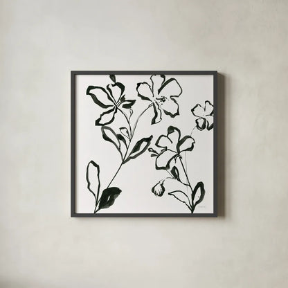 Floral Sketch I by Danhui Nai. Shown in a sleek black glass frame for a contemporary gallery look. Available as an archival giclee rolled canvas, fine art paper, or poster print. SKU 92026a.
