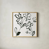 Floral Sketch I by Danhui Nai. Shown in a natural wood glass frame for a timeless modern aesthetic. Available as an archival giclee rolled canvas, fine art paper, or poster print. SKU 92026a.