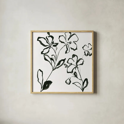 Floral Sketch I by Danhui Nai. Shown in a natural wood glass frame for a timeless modern aesthetic. Available as an archival giclee rolled canvas, fine art paper, or poster print. SKU 92026a.