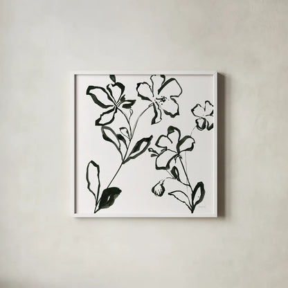 Floral Sketch I by Danhui Nai. Shown in a crisp white glass frame for a clean and minimalist style. Available as an archival giclee rolled canvas, fine art paper, or poster print. SKU 92026a.