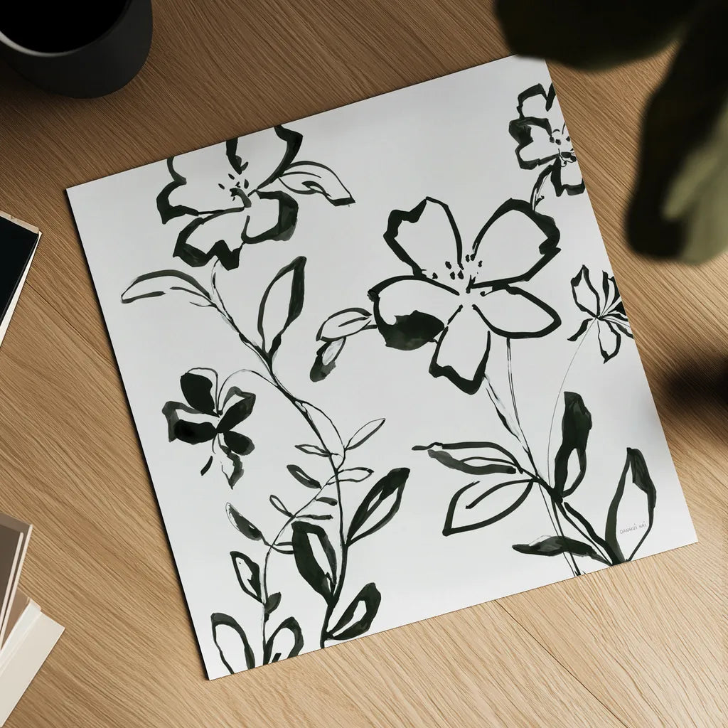 Floral Sketch II by Danhui Nai. Shown as a detailed flat fine art print, highlighting archival giclee quality. Available as an archival giclee rolled canvas, fine art paper, or poster print. SKU 92027a.