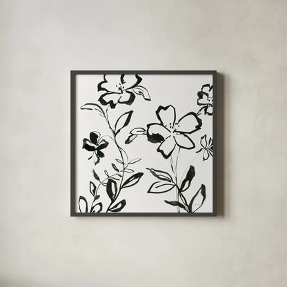 Floral Sketch II by Danhui Nai. Shown in a sleek black glass frame for a contemporary gallery look. Available as an archival giclee rolled canvas, fine art paper, or poster print. SKU 92027a.