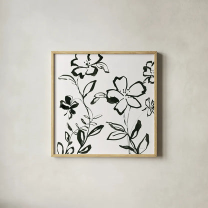 Floral Sketch II by Danhui Nai. Shown in a natural wood glass frame for a timeless modern aesthetic. Available as an archival giclee rolled canvas, fine art paper, or poster print. SKU 92027a.