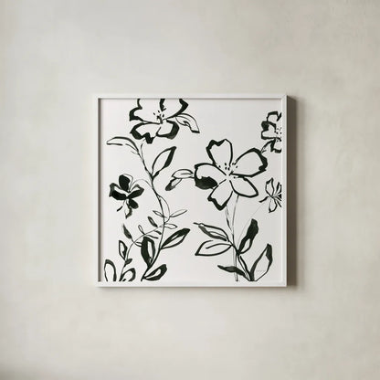 Floral Sketch II by Danhui Nai. Shown in a crisp white glass frame for a clean and minimalist style. Available as an archival giclee rolled canvas, fine art paper, or poster print. SKU 92027a.