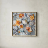 Floral Uplift by Danhui Nai. Shown in a natural wood glass frame for a timeless modern aesthetic. Available as an archival giclee rolled canvas, fine art paper, or poster print. SKU 66241a.