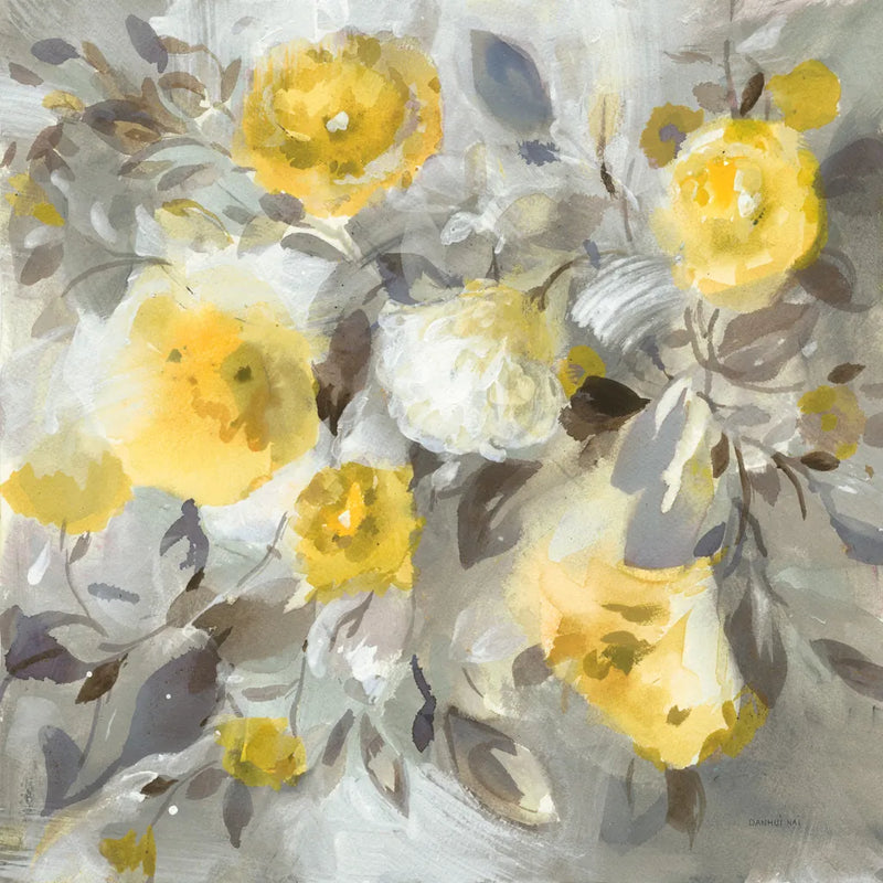 Floral Uplift Yellow Gray by Danhui Nai. SKU 68683a. Archival Giclee Fine art print for wall decor.