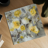Floral Uplift Yellow Gray by Danhui Nai. Shown as a detailed flat fine art print, highlighting archival giclee quality. Available as an archival giclee rolled canvas, fine art paper, or poster print. SKU 68683a.