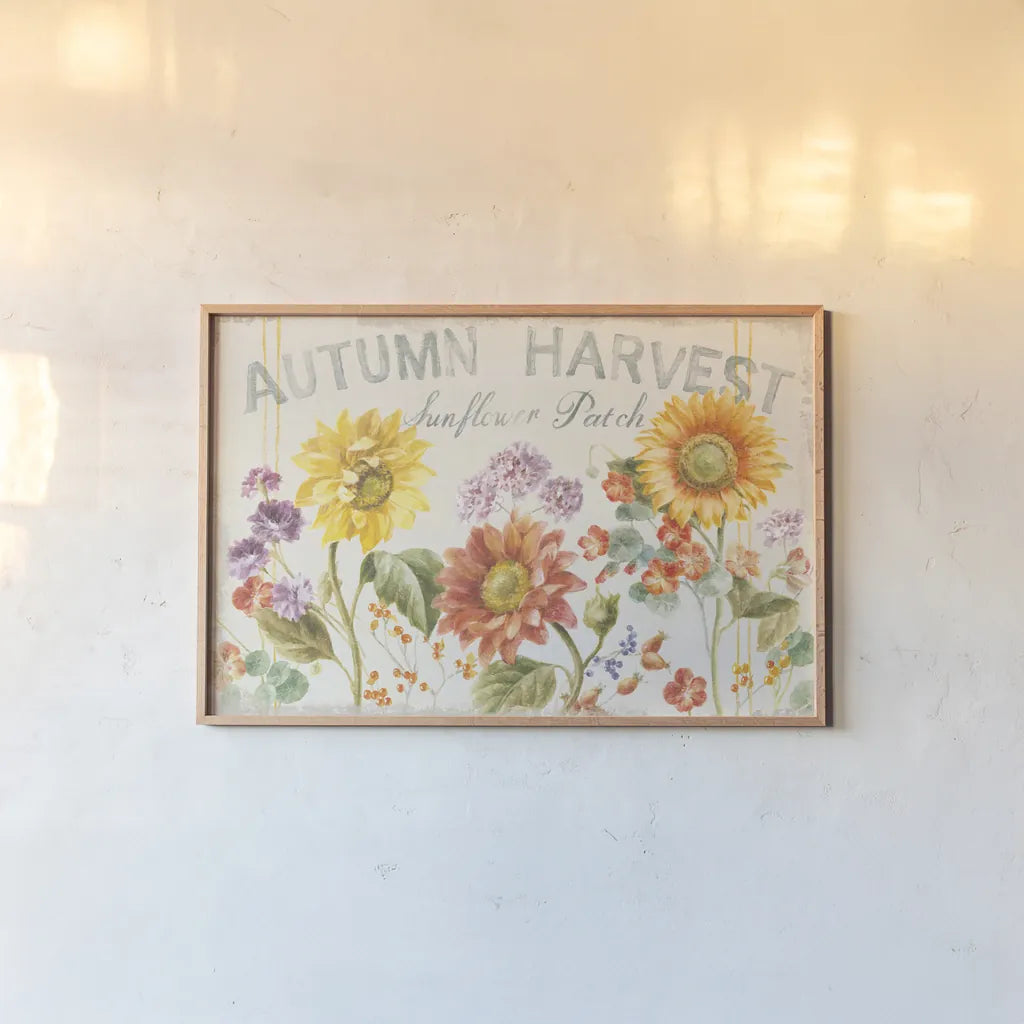 Floursack Autumn IX by Danhui Nai. shown as a paper print in a natural frame. Available as a archival giclee rolled canvas, fine art paper, or poster print. SKU 48773i.