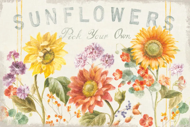 Floursack Autumn IX Sunflowers by Danhui Nai. SKU 54355i. Archival Giclee Fine art print for wall decor.