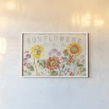 Floursack Autumn IX Sunflowers by Danhui Nai. shown as a paper print in a white frame. Available as a archival giclee rolled canvas, fine art paper, or poster print. SKU 54355i.