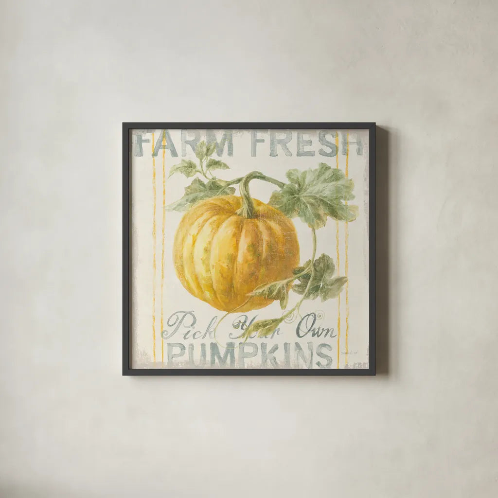Floursack Autumn V by Danhui Nai. Shown in a sleek black glass frame for a contemporary gallery look. Available as an archival giclee rolled canvas, fine art paper, or poster print. SKU 48769a.