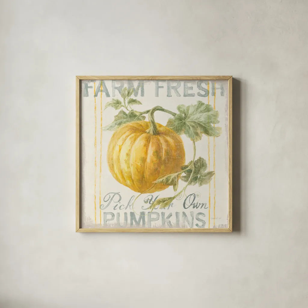 Floursack Autumn V by Danhui Nai. Shown in a natural wood glass frame for a timeless modern aesthetic. Available as an archival giclee rolled canvas, fine art paper, or poster print. SKU 48769a.