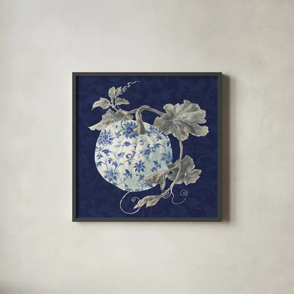 Floursack Autumn V Chinoiserie by Danhui Nai. Shown in a sleek black glass frame for a contemporary gallery look. Available as an archival giclee rolled canvas, fine art paper, or poster print. SKU 82801a.