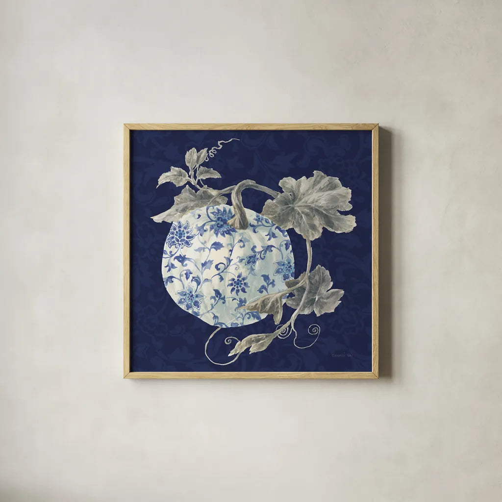 Floursack Autumn V Chinoiserie by Danhui Nai. Shown in a natural wood glass frame for a timeless modern aesthetic. Available as an archival giclee rolled canvas, fine art paper, or poster print. SKU 82801a.