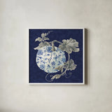 Floursack Autumn V Chinoiserie by Danhui Nai. Shown in a crisp white glass frame for a clean and minimalist style. Available as an archival giclee rolled canvas, fine art paper, or poster print. SKU 82801a.