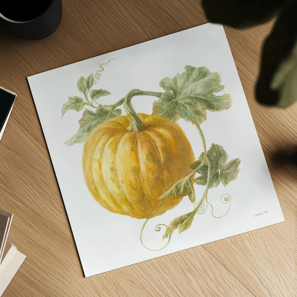 Floursack Autumn V on White by Danhui Nai. Shown as a detailed flat fine art print, highlighting archival giclee quality. Available as an archival giclee rolled canvas, fine art paper, or poster print. SKU 48780a.