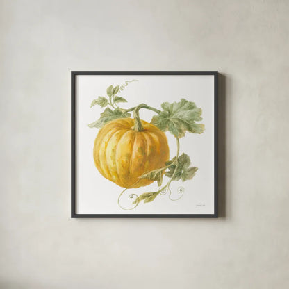 Floursack Autumn V on White by Danhui Nai. Shown in a sleek black glass frame for a contemporary gallery look. Available as an archival giclee rolled canvas, fine art paper, or poster print. SKU 48780a.