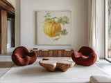 Floursack Autumn V v2 by Danhui Nai. Shown as extra-large giant wall art in a modern living room. Available as an archival giclee rolled canvas, fine art paper, or poster print. SKU 56290a.