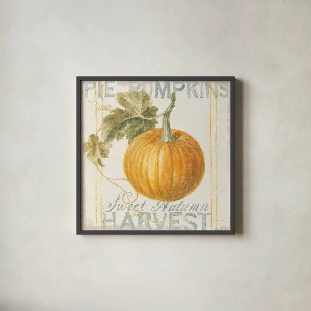 Floursack Autumn VI by Danhui Nai. Shown in a sleek black glass frame for a contemporary gallery look. Available as an archival giclee rolled canvas, fine art paper, or poster print. SKU 48770a.