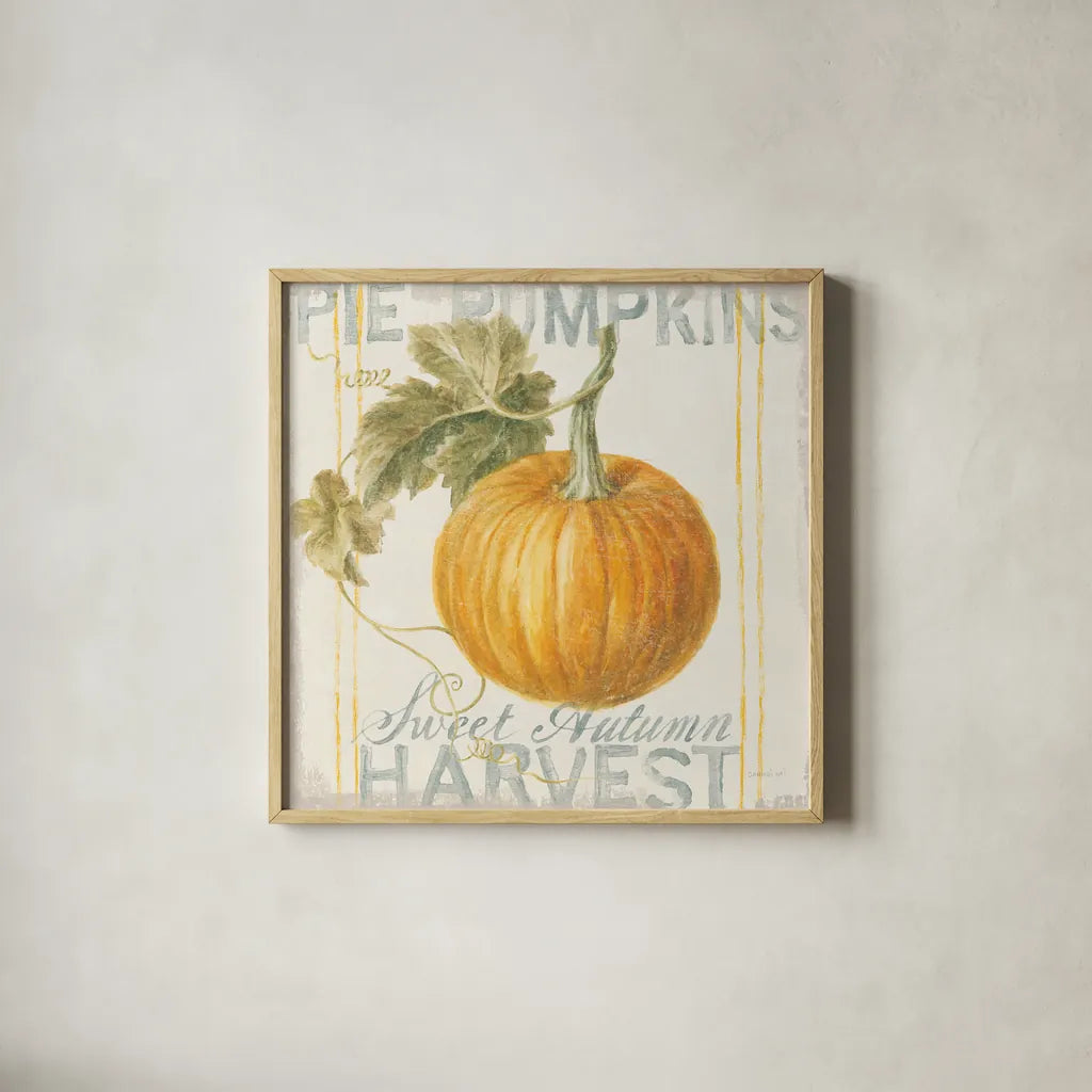 Floursack Autumn VI by Danhui Nai. Shown in a natural wood glass frame for a timeless modern aesthetic. Available as an archival giclee rolled canvas, fine art paper, or poster print. SKU 48770a.