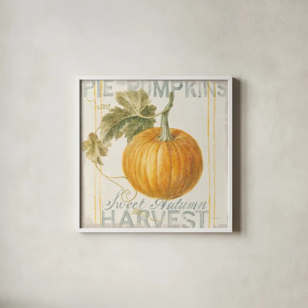 Floursack Autumn VI by Danhui Nai. Shown in a crisp white glass frame for a clean and minimalist style. Available as an archival giclee rolled canvas, fine art paper, or poster print. SKU 48770a.