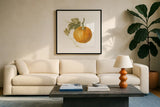 Floursack Autumn VI on White by Danhui Nai. Displayed in a glass frame with matte in a clean modern living room. Available as an archival giclee rolled canvas, fine art paper, or poster print. SKU 48781a.