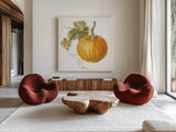 Floursack Autumn VI on White by Danhui Nai. Shown as extra-large giant wall art in a modern living room. Available as an archival giclee rolled canvas, fine art paper, or poster print. SKU 48781a.