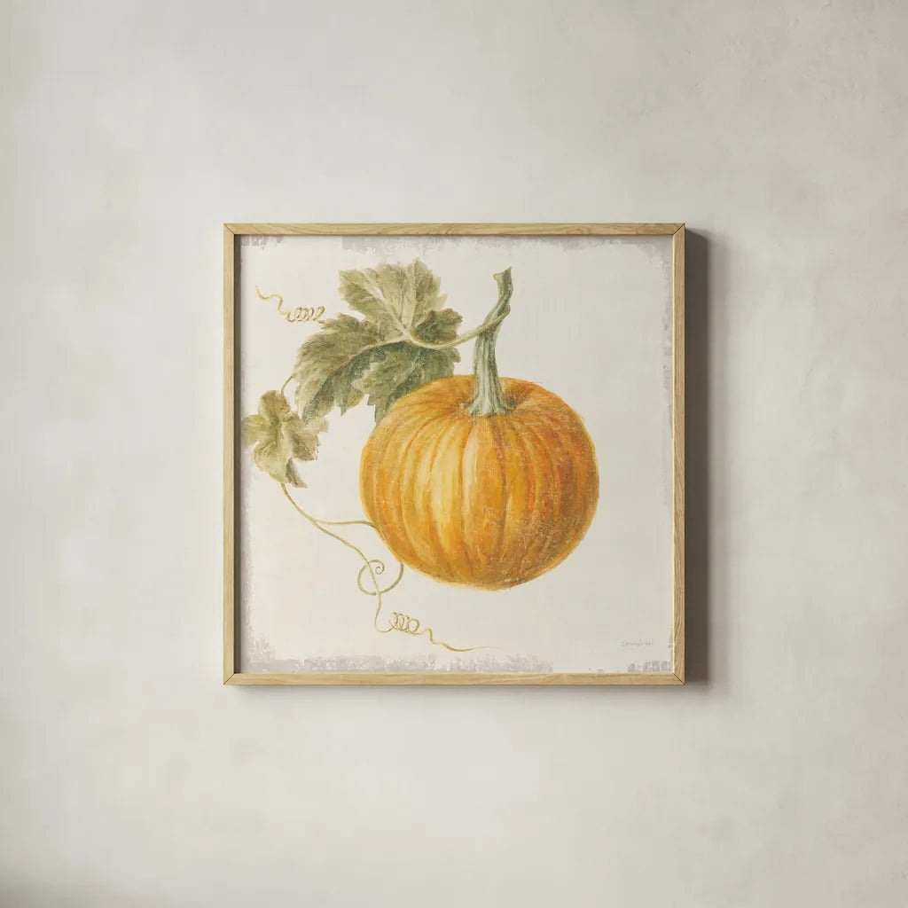 Floursack Autumn VI v2 by Danhui Nai. Shown in a natural wood glass frame for a timeless modern aesthetic. Available as an archival giclee rolled canvas, fine art paper, or poster print. SKU 56291a.