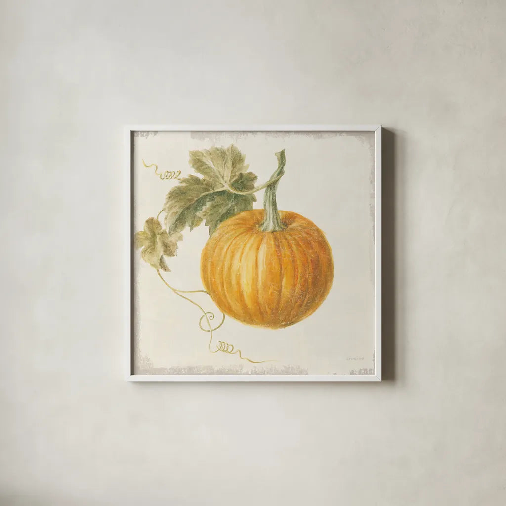 Floursack Autumn VI v2 by Danhui Nai. Shown in a crisp white glass frame for a clean and minimalist style. Available as an archival giclee rolled canvas, fine art paper, or poster print. SKU 56291a.