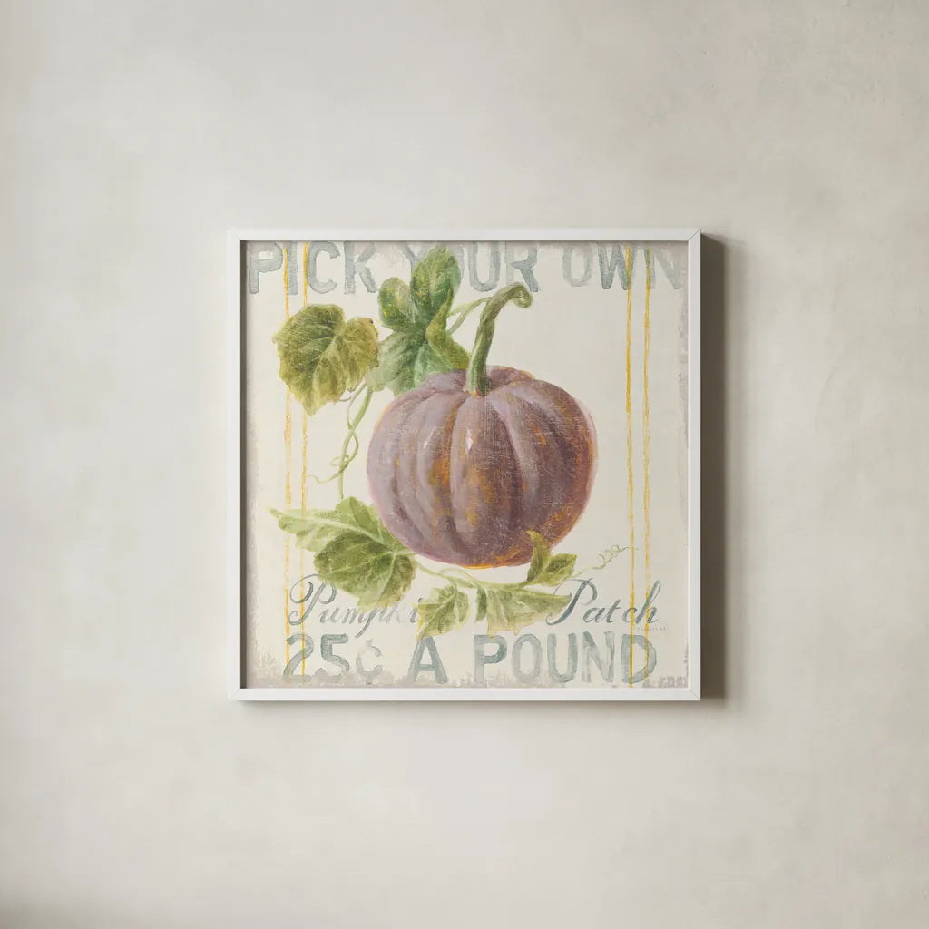 Floursack Autumn VII by Danhui Nai. Shown in a crisp white glass frame for a clean and minimalist style. Available as an archival giclee rolled canvas, fine art paper, or poster print. SKU 48771a.