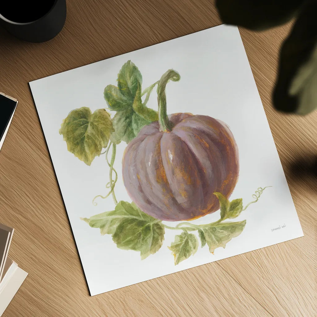 Floursack Autumn VII on White by Danhui Nai. Shown as a detailed flat fine art print, highlighting archival giclee quality. Available as an archival giclee rolled canvas, fine art paper, or poster print. SKU 48782a.