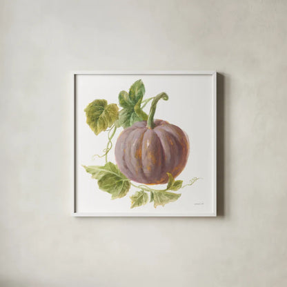 Floursack Autumn VII on White by Danhui Nai. Shown in a crisp white glass frame for a clean and minimalist style. Available as an archival giclee rolled canvas, fine art paper, or poster print. SKU 48782a.