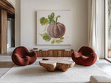Floursack Autumn VII on White by Danhui Nai. Shown as extra-large giant wall art in a modern living room. Available as an archival giclee rolled canvas, fine art paper, or poster print. SKU 48782a.