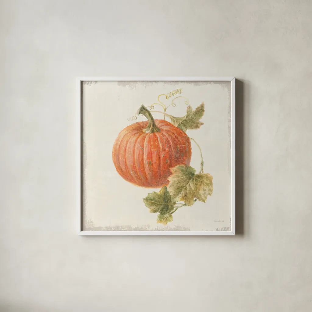 Floursack Autumn VIII v2 by Danhui Nai. Shown in a crisp white glass frame for a clean and minimalist style. Available as an archival giclee rolled canvas, fine art paper, or poster print. SKU 56293a.