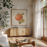 Floursack Autumn VIII v2 by Danhui Nai. Shown in a natural wood frame in a cozy modern living room. Available as an archival giclee rolled canvas, fine art paper, or poster print. SKU 56293a.