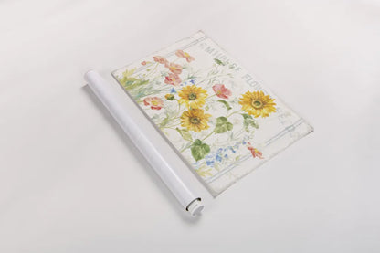 Floursack Florals I by Danhui Nai. shown as a rolled paper print. Available as archival giclee rolled canvas, fine art paper, or poster print. SKU 38753i.