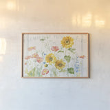 Floursack Florals I by Danhui Nai. shown as a paper print in a natural frame. Available as a archival giclee rolled canvas, fine art paper, or poster print. SKU 38753i.