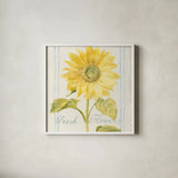 Floursack Florals II Crop by Danhui Nai. Shown in a crisp white glass frame for a clean and minimalist style. Available as an archival giclee rolled canvas, fine art paper, or poster print. SKU 38755a.