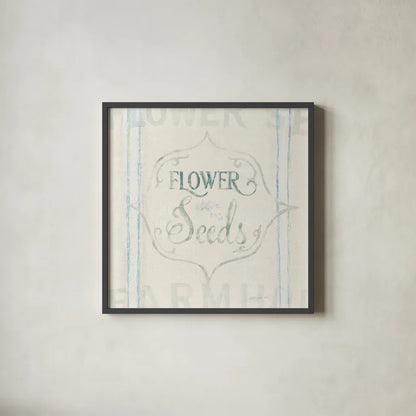 Floursack Florals IX by Danhui Nai. Shown in a sleek black glass frame for a contemporary gallery look. Available as an archival giclee rolled canvas, fine art paper, or poster print. SKU 38762a.