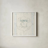 Floursack Florals IX by Danhui Nai. Shown in a crisp white glass frame for a clean and minimalist style. Available as an archival giclee rolled canvas, fine art paper, or poster print. SKU 38762a.