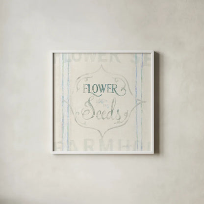 Floursack Florals IX by Danhui Nai. Shown in a crisp white glass frame for a clean and minimalist style. Available as an archival giclee rolled canvas, fine art paper, or poster print. SKU 38762a.