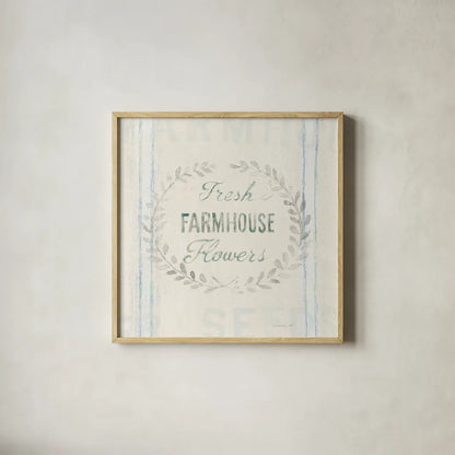 Floursack Florals VIII by Danhui Nai. Shown in a natural wood glass frame for a timeless modern aesthetic. Available as an archival giclee rolled canvas, fine art paper, or poster print. SKU 38761a.