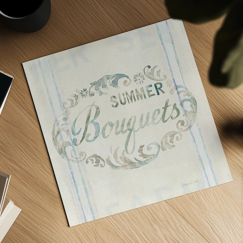 Floursack Florals X by Danhui Nai. Shown as a detailed flat fine art print, highlighting archival giclee quality. Available as an archival giclee rolled canvas, fine art paper, or poster print. SKU 38989a.