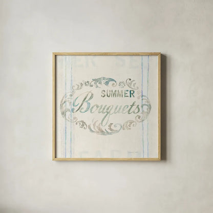 Floursack Florals X by Danhui Nai. Shown in a natural wood glass frame for a timeless modern aesthetic. Available as an archival giclee rolled canvas, fine art paper, or poster print. SKU 38989a.