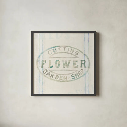 Floursack Florals XI by Danhui Nai. Shown in a sleek black glass frame for a contemporary gallery look. Available as an archival giclee rolled canvas, fine art paper, or poster print. SKU 38990a.